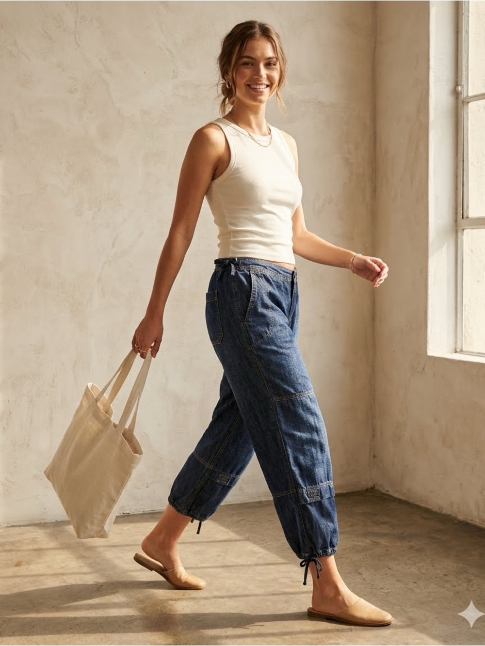 Vintage Tommy Hilfiger 90s Wide Leg Cropped Denim Jeans Cargo 100% Cotton 12